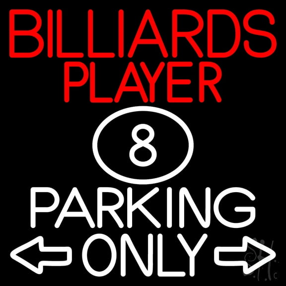 Billiards Player Parking Only LED Neon Sign 16 x 16 - inches, Black Square Cut Acrylic Backing, with Dimmer - Bright and Premium built indoor LED Neon Sign for wall décor, arcarde, and storefront.