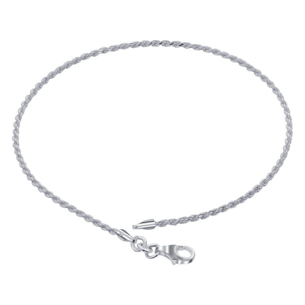 Gem Avenue 925 Sterling Silver Rope Chain Anklet 11 inch with Lobster Clasp