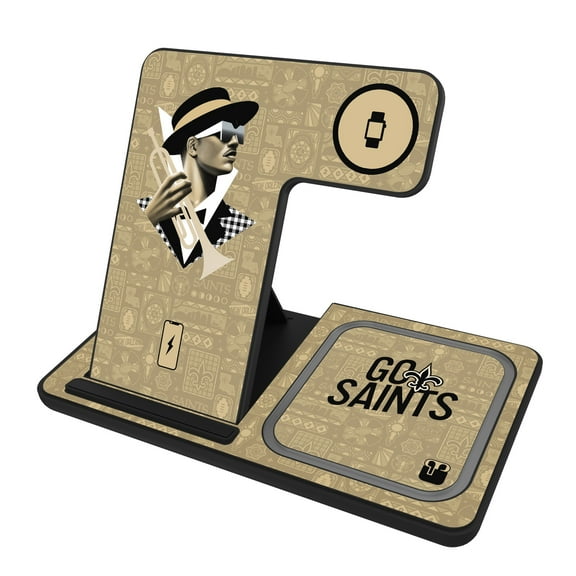 Keyscaper Black New Orleans Saints 3-in-1 Charging Station