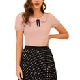 thumbnail image 1 of Blusa de Manga Corta con Cuello Peter Pan INSPIRE CHIC para Mujeres, Top Casual de Verano, L Rosa, 1 of 1
