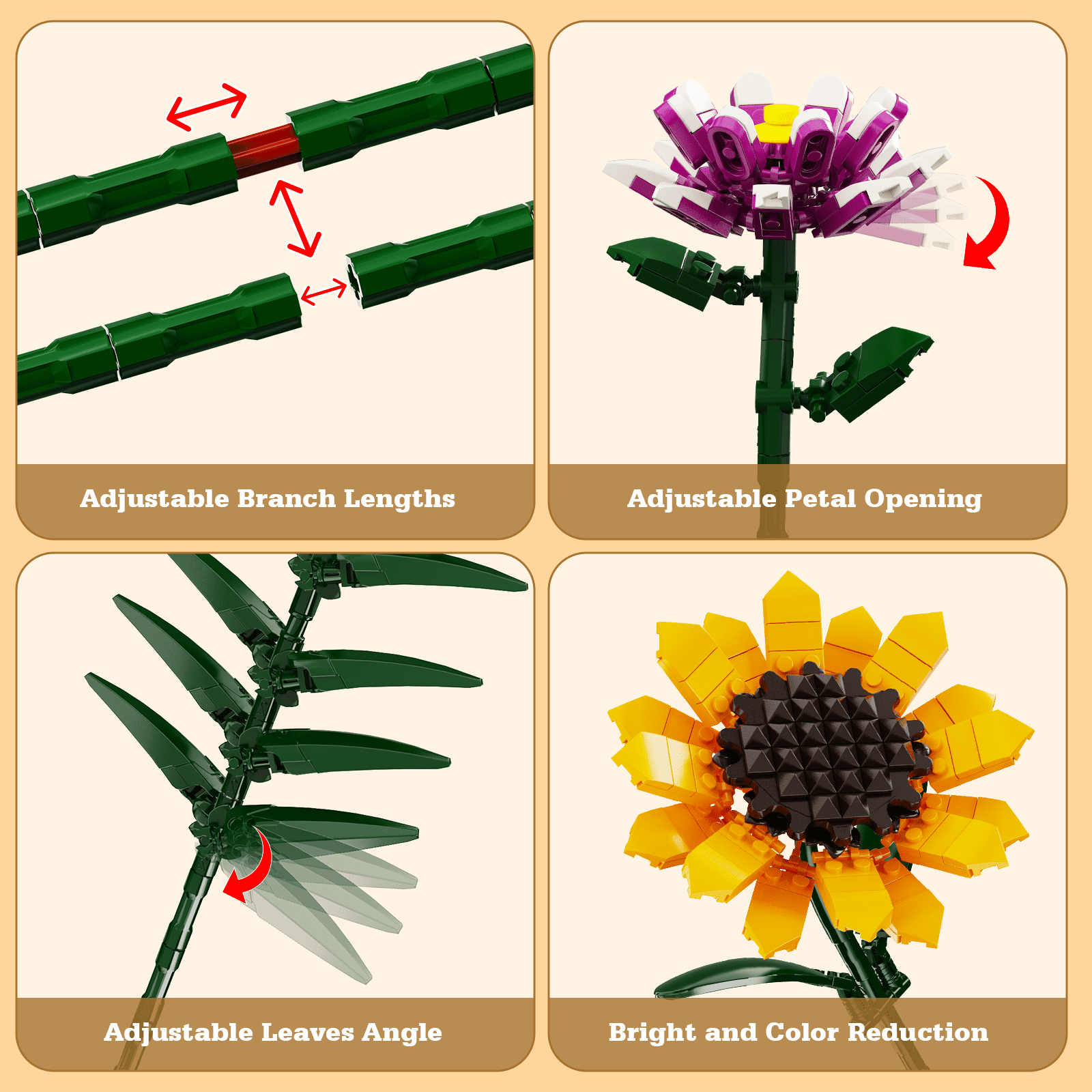 Sunflower Bouquet Building Set, Flower Botanical Collection Blocks Kit Compatible with Lego for Adults Women and Teens Girls 8+ Valentines Day Artificial Flower Decor (1161PCS)