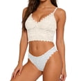 thumbnail image 6 of Jinhomg Women's Lace Padded Bralette Plunge Wireless Longline Bra Breathable Everyday Bras White Free Size, 6 of 9
