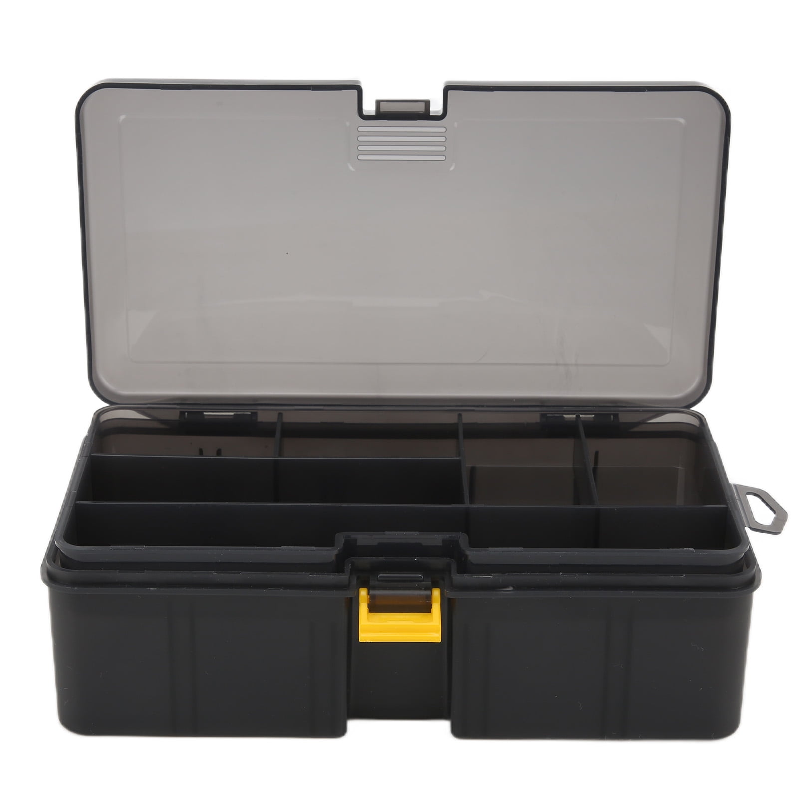 Vowen Fishing Bait Storage Box Double Layer Multifunctional Plastic Fishing Tackle Accessory Box Translucent Gray with Removable Dividers 8.5 x 4.7 x 2.6 inches