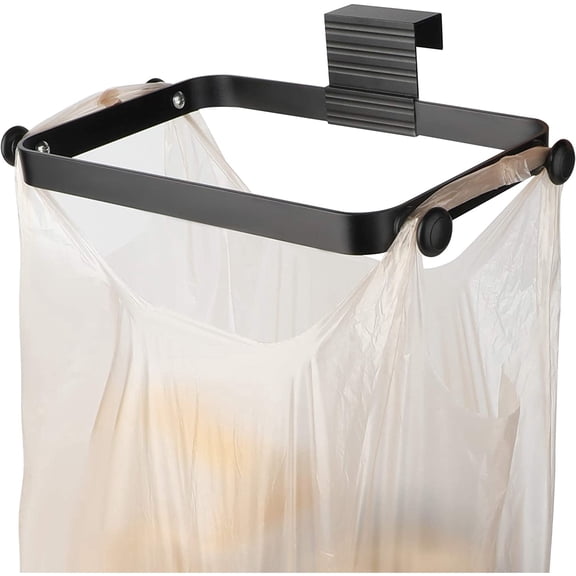 Metal Trash Bag holder for Kitchen,Office,Dorm Room,Hanging Trash Can, under Cabinet Hanger Rack,Space Saving Garbage Hook,bag holder for plastic bags,Black