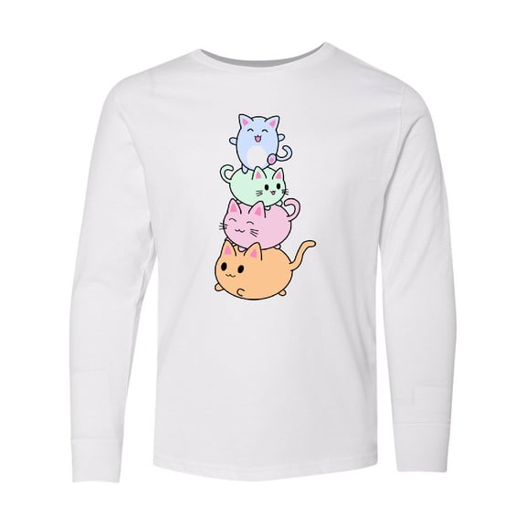 Inktastic Kawaii Kitten Stack Long Sleeve Youth T-Shirt