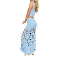 thumbnail image 5 of Liacowi Women Crochet Knit 2 Piece Long Skirt Sets Hollow Out Crop Top Bodycon High Waist Side Slit Skirt Summer Sets, 5 of 8