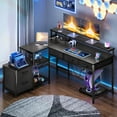 thumbnail image 2 of L Shaped Gaming Desk with File Drawer & Power Outlet, 53" Reversible Home Office Desk with Monitor Stand & Storage Drawers, Modern Corner Computer Desk with CPU Stand & Printer Storage Shelves, Black, 2 of 10