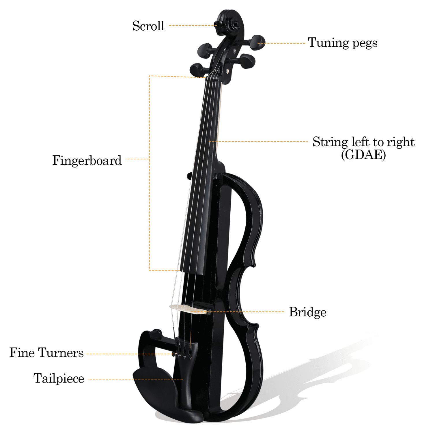 Hassch Electric Silent Violin 4/4, Beginner Kit with Case, Bow, Rosin, Headphones and Connecting Line, Black