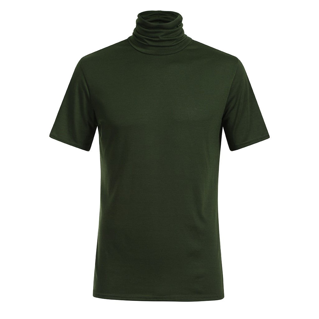 Ikevan Men Casual Spring Summer Solid Color Short Sleeve Turtleneck Tops Blouse Shirts - image 3 of 6