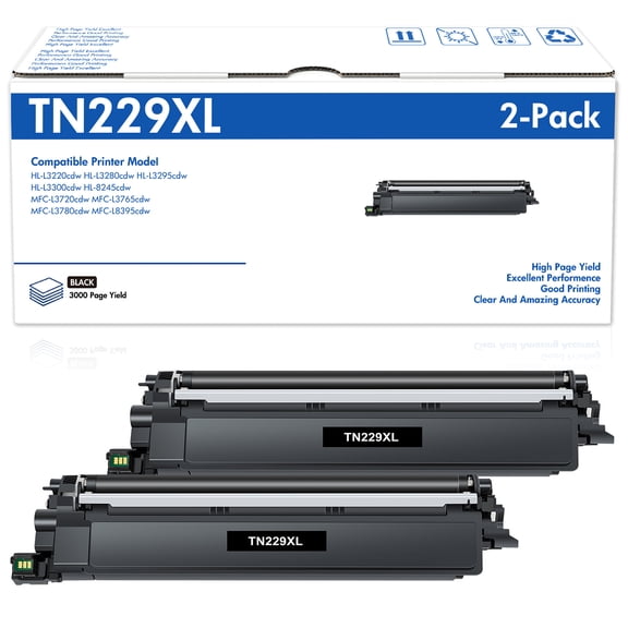 TN229XL Toner Cartridge Compatible for Brother TN-229XL TN229XLBK TN229 for MFC-L3780CDW MFC-L3720CDW HL-L3280CDW HL-L3220CDW HL-L3300CDW Printer (Black, 2-Pack)