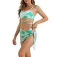 thumbnail image 4 of Bañadores de bikini de 3 piezas con tirantes ajustables para mujer, parte inferior triangular con falda de malla, color verde pequeño, 4 of 5