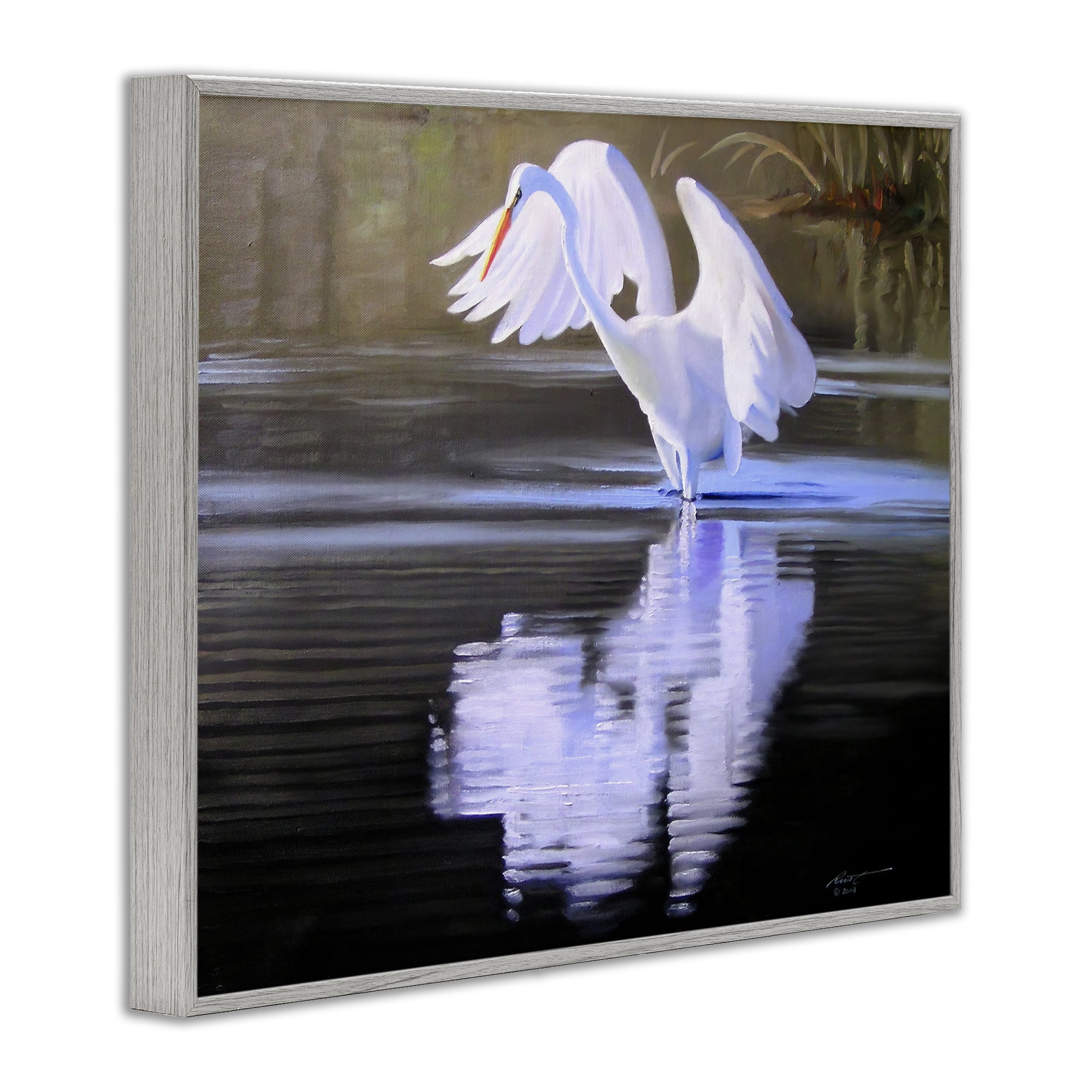 Stupell Industries Egret with Water Ripples Animals & Insects Painting Gray Framed Art Print Wall Art, 30 x 24