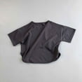 thumbnail image 2 of WUXIAN T-Shirt Fille Manches Courtes Col Rond Basique Été Décontracté Plage Vacances Couleur Unie Ample, Gris, 3-4 Ans, 2 of 4