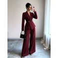 thumbnail image 5 of Women'S Elegant 2-Piece Outfit, Long Sleeve Blazer & Straight-Leg Pants Set Wine Red M, 5 of 8