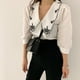 thumbnail image 4 of Camisa de mujer Verano Bordado Solapa Manga abullonada Blusa Retro Top, Blanco, XL tholdsy AP001497-03B, 4 of 7
