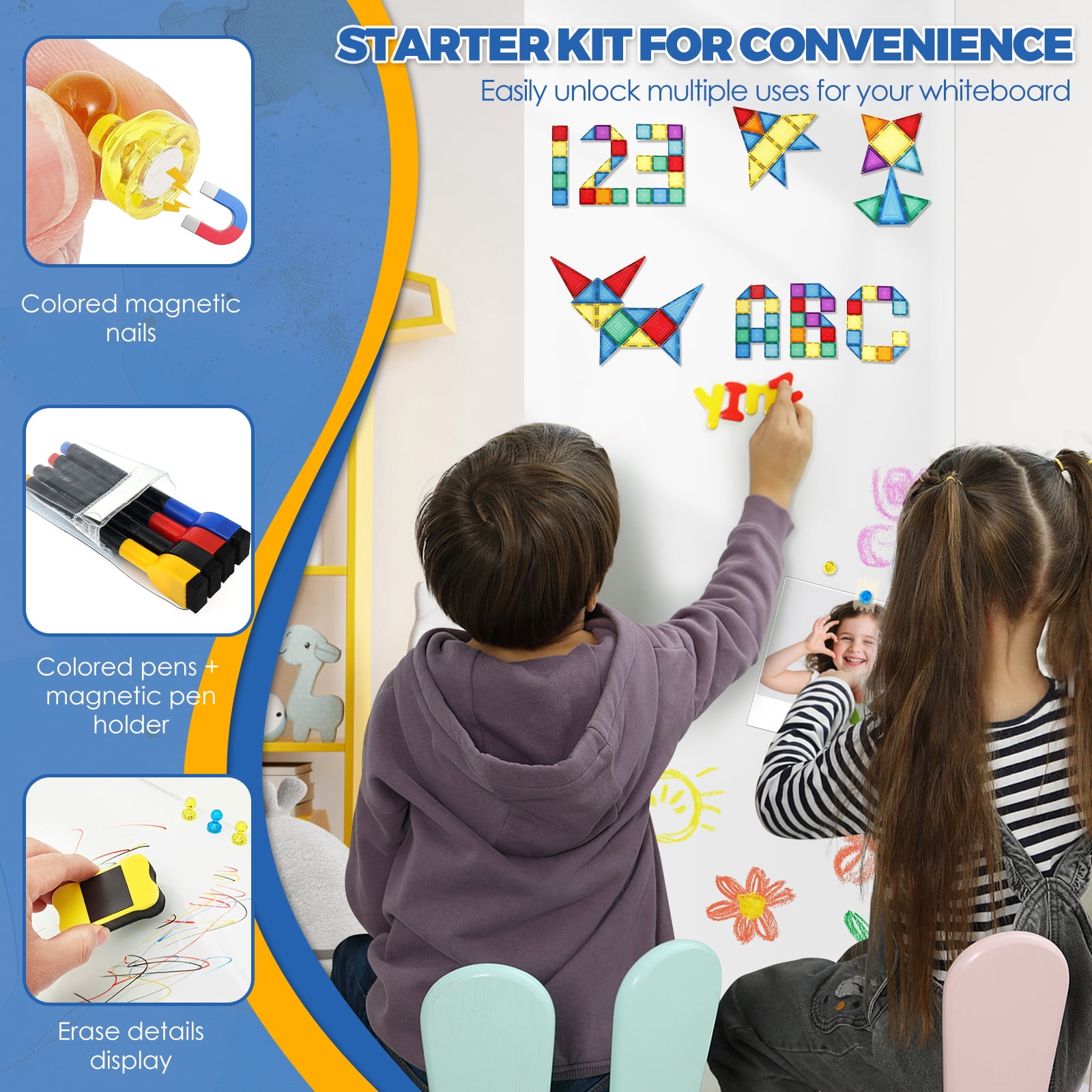 Threns Magnetic Whiteboard Contact Paper 39" x 16" Adhesive Magnetic Dry Erase White Board Sticker for Wall, Peel and Stick Wallpaper, Easy to Write and Clean for Playroom Office
