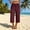 Wine, variant on Asgosdo Women Cotton Pants Elastic Waisted Drawstring Solid Color Capris Casual Beach Trousers with Pockets