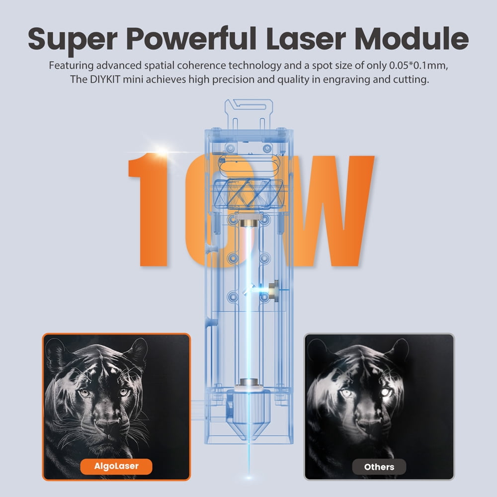 Algo DIY Mini Engraver 10W Output Power, 200mm/s Cutting and Engraving Machine for DIY Wood Metal Glass Leather, WiFi APP Control for Beginners