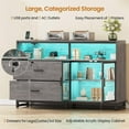 thumbnail image 6 of 2 Drawer File Cabinet with Power Outlets & LED Lights, Filing Cabinet with 2 Acrylic Doors & Adjustable Shelf, Large File Drawers with Lock Fits A4/Letter/Legal Size for Home Office, Grey, 6 of 9