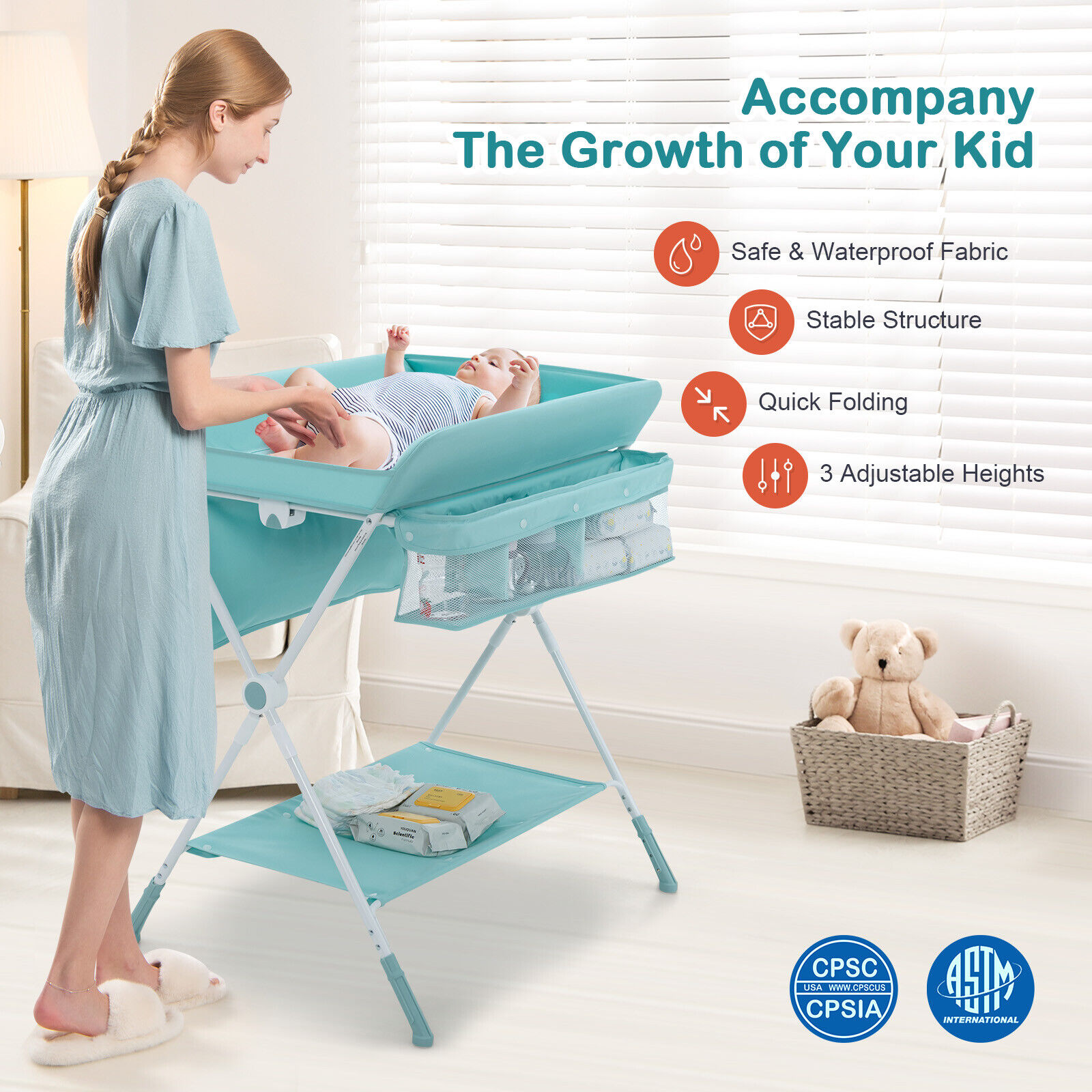 Multifunctional Nursery Changing Table GYMAX Foldable Baby Changing ...