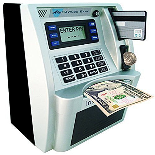 lb atm savings bank cash coin money savings machine personal atm for kids boys birthday gift toy sliver black