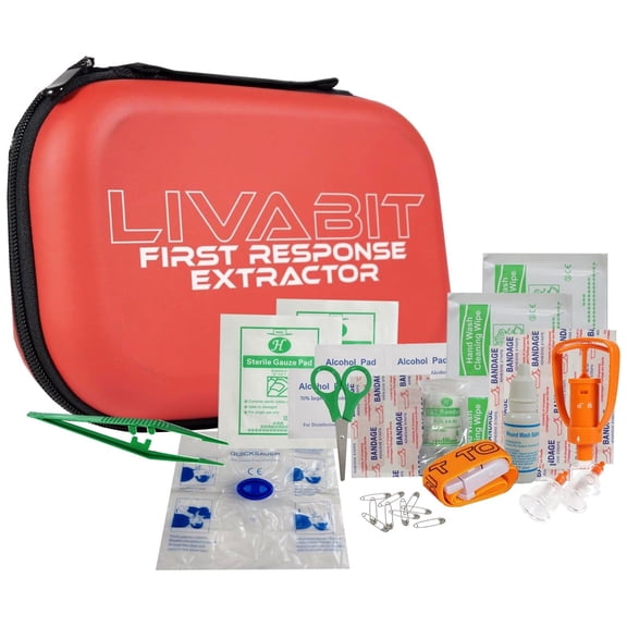 LIVABIT First Response Extractor Venom Poison Bite Extraction Pump Portable Hiking Outdoor First Aid CPR Safety Tool Kit