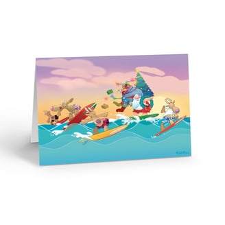 Stonehouse Collection Santa And Reindeer Boat Tow Christmas Card