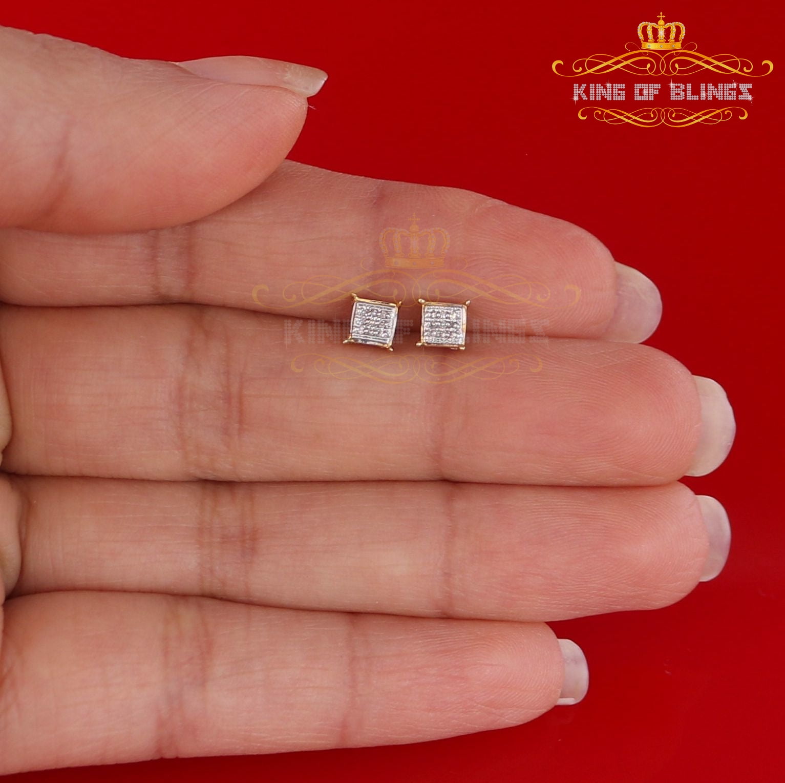 King of Bling's 10K Real Yellow Gold with 0.05CT Real Diamonds Men's/Women's stud Square Earring