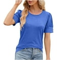 thumbnail image 4 of WREESH Casual Puff Sleeve T-Shirt Women's Loose Solid Color Round Neck Summer Out Blouse Blue, 4 of 5