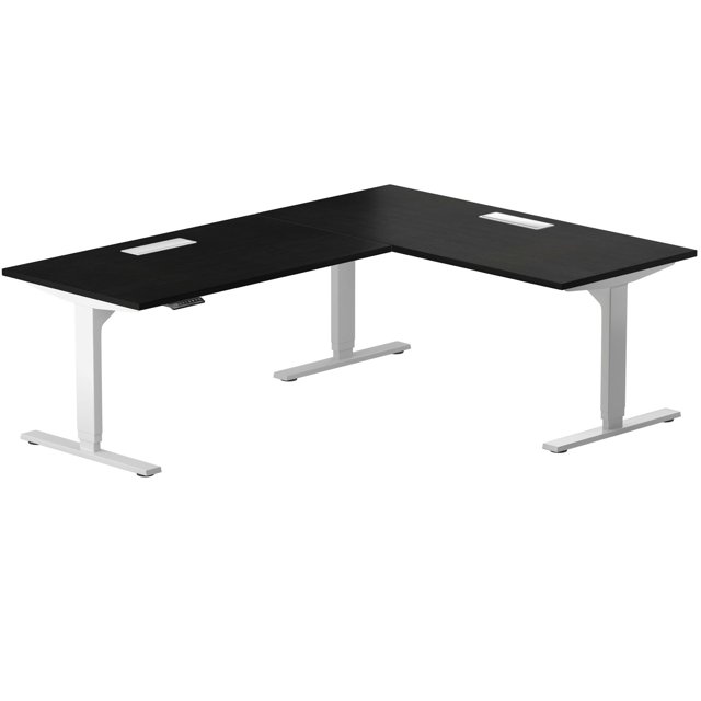 PROGRESSIVE DESK Electric Standing Corner Ryzer Desk, Adjustable Height L-Shaped Office Desks with Cable Management Grommets, 90"x60"