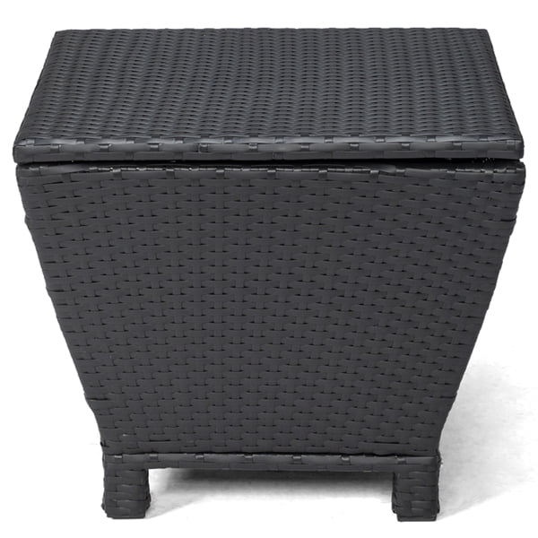 Outdoor PE Wicker Side Table with Storage, Small Patio Storage Bin Container for Hose Cushion Towel, Black