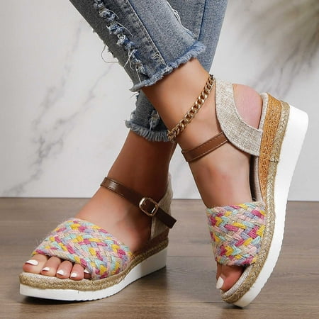 

Tawop Shoes for Women Sandals Summer Wedge Fish Mouth Roman Sandals Plus-Size Thick Sole Shoes