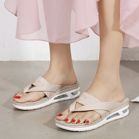 

Women Shoes Wedge Air Cushioned Thong Sandals Slippers Open Toe Sandals Summer Casual Women Roman Sandals Hollow Out Flip Clip Women Sandals Beige 7.5