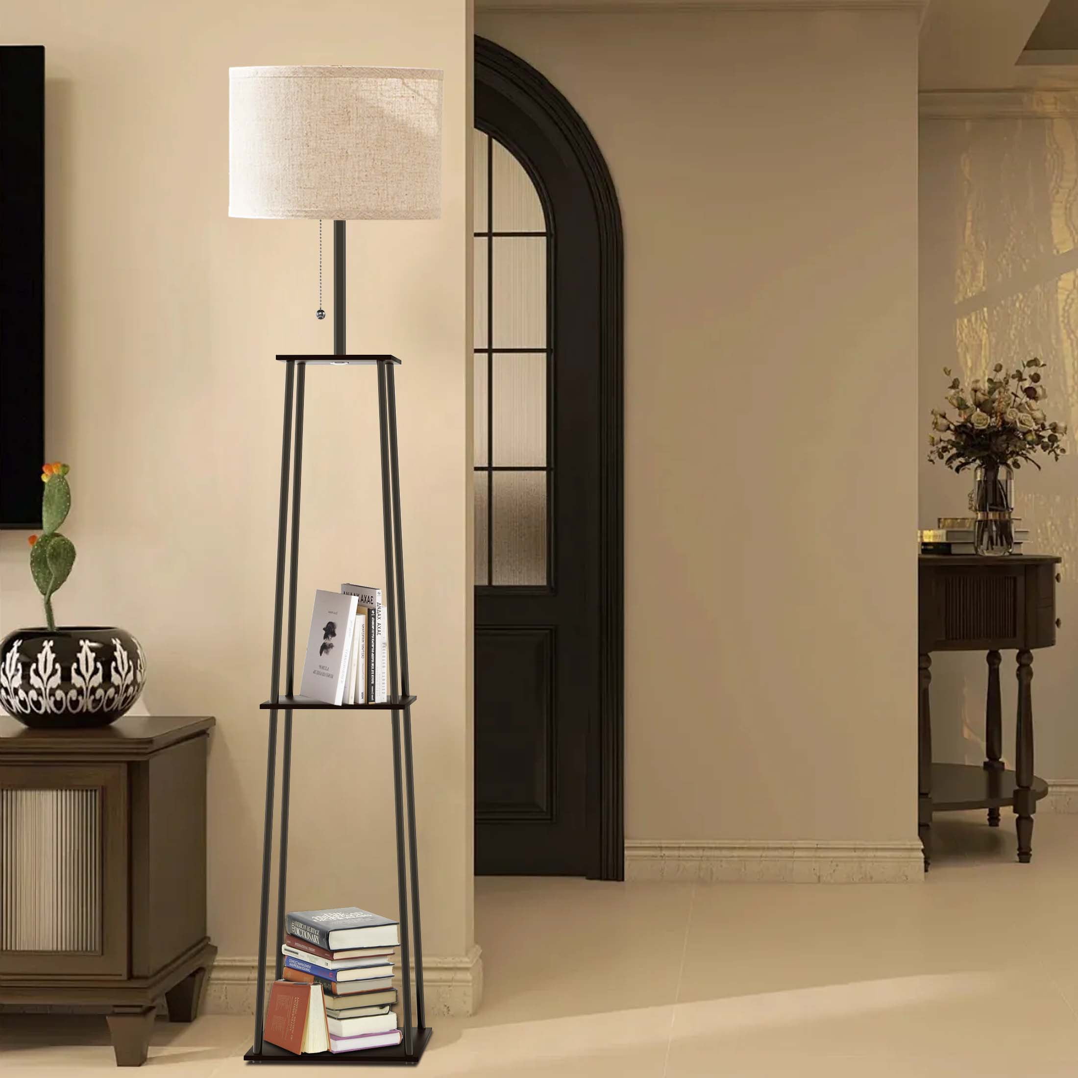 65" Floor Lamp with Shelves, Modern Square Standing Lamp with 3 Color Temperature Bulb – Corner Display Bookshelf Lamp for Living Room and Bedroom