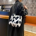 thumbnail image 2 of Convenient Elegant Leopard Cow Plush Office Women Shoulder Bags Korean Messenger Bags Worker Tote Handbag Shopping Bag BLACK, 2 of 8