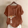 thumbnail image 5 of Fmbrln Linen Shirts for Women Plus Size Summer Short Sleeve Crew Neck Button Cute Print Tops Casual Loose Lightweight Blouses, 5 of 6