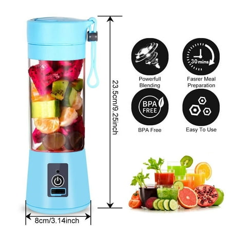 LIGHTSMAX Portable Blender, Smoothie Juicer Cup - Six Blades in 3D, 13oz Fruit Mixing Machine with 2000mAh USB Rechargeable Batteries, Ice Tray, Detachable Cup, (FDA, BPA