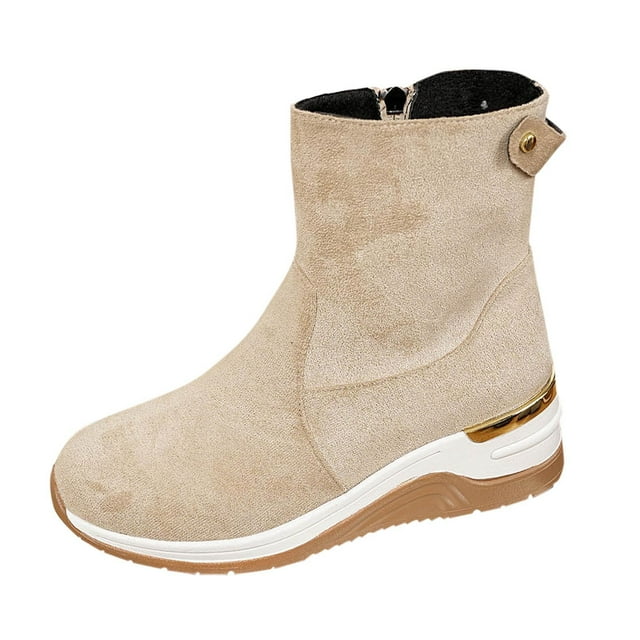 Women's Slim Suede Wedge Boots, Fall/Winter Style, Comfortable Height Increase, Solid Color, Large Size, Side Zipper