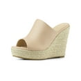 thumbnail image 1 of BLISSFUL STEP Chaussures pour Femmes Talon Compensé Bout Ouvert Espadrilles Mules à Plateforme Beige 7,5, 1 of 8