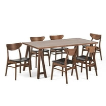 Noble House Ava Faux Wood Dining Set, Dark Brown, Walnut