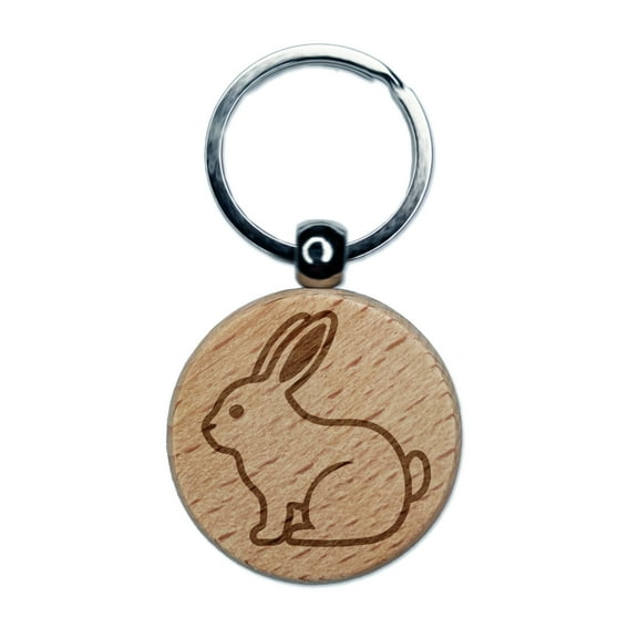 Resting Rabbit Bunny Easter Round Keychain Charm Tag - Engraved Wood
