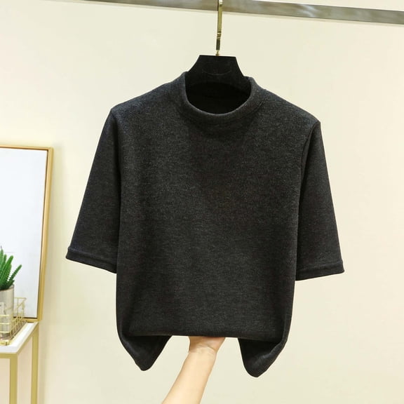 Wowcloth Women's Round Neck Three-Quarter Sleeve Casual Top, Stylish Solid Color and Versatile, for Daily Wear and Layering