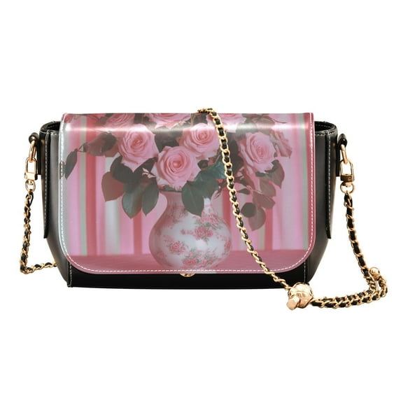 PU Leather Crossbody Bag for Women Ladies Chic Shoulder Bags Crossbody Purse Multi-Pocket Handbag for Work, Travel, Shopping Pink Roses