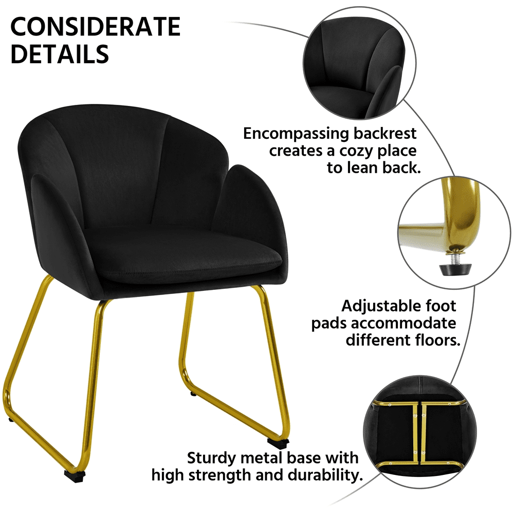 Alden Design Modern Velvet Accent Chair with Golden Metal Legs for Living Room, Black