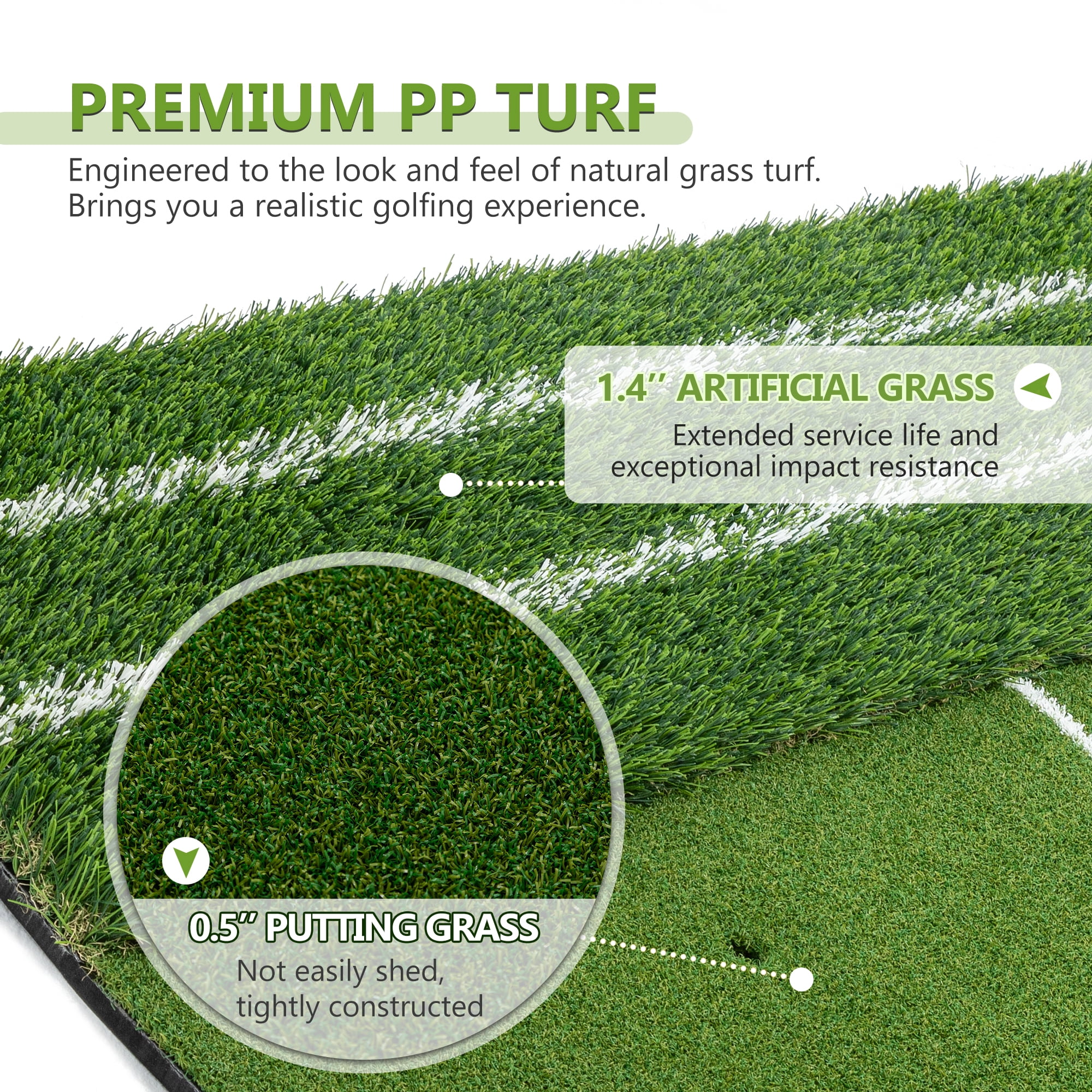 Golf Hitting Mat 5x4-Foot with Guide Line and 9 Tee Positions, Heavy Duty Swing Turf for Indoor and Outdoor Practice, Green