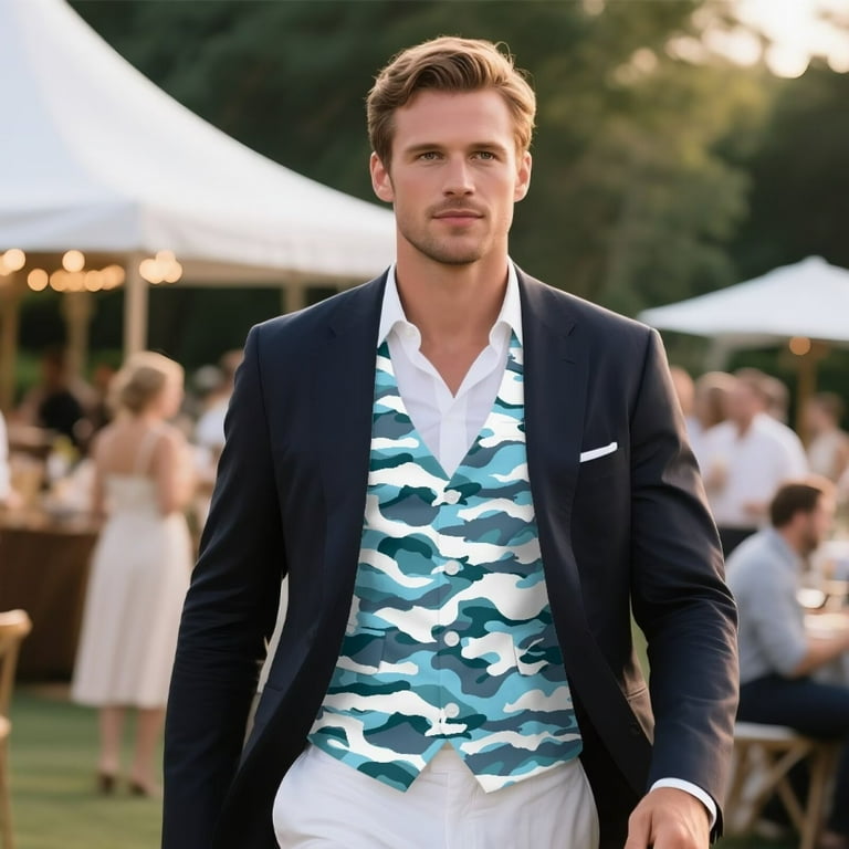 Yuyamidu Blue Camo Men's Business Vests with 3 Pockets Camouflage Formal  Dress Vest for Suit Tuxedo Casual 4 Button Waistcoat Size S - Walmart.com