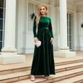 thumbnail image 3 of Women'S Elegant Velvet Belted Pleated Long Sleeve Cocktail Party Formal Wedding Guest A-Line Maxi Long Dress Green XXL, 3 of 8