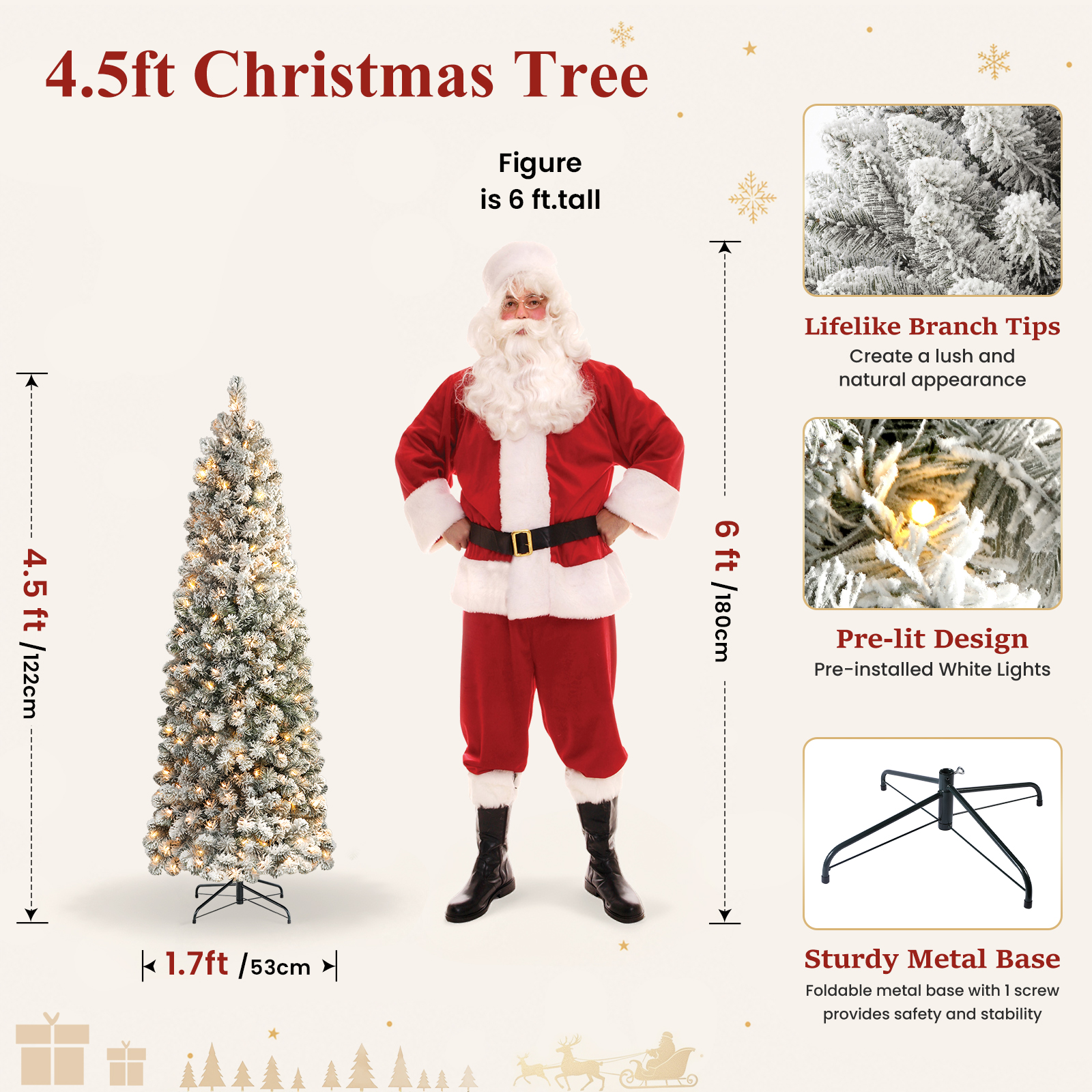 Lolsea 4.5' Pre-Lit Snow Flocked Pencil Christmas Tree, Warm White photo 3