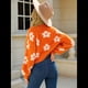 thumbnail image 4 of Cárdigan de Punto Corto con Margaritas para Mujer, Suéter Holgado de Larga con Abertura Frontal, Ropa de Abrigo Naranja M, 4 of 8