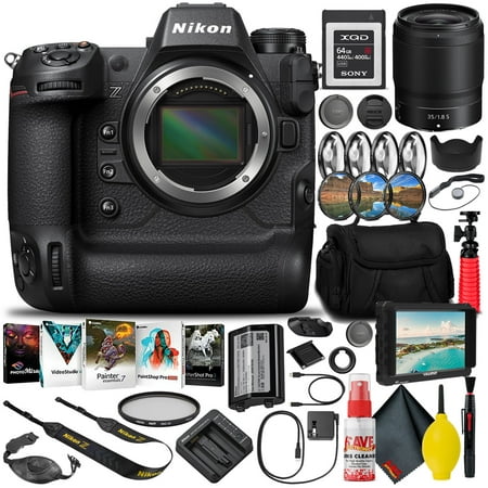 Nikon Z9 FX-Format Mirrorless Camera Body (1669) (Intl Model) + 35mm f/1.8 S Lens + 64GB XQD Memory Card + 7" HD Monitor + Editing Software + Camera Bag + Pro Filter Kit + 12" Tripod